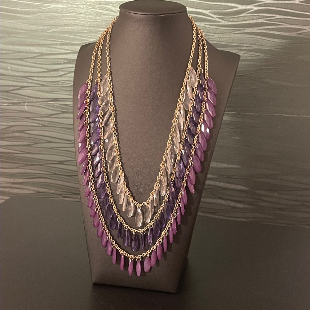 Fashion Purple and Matt Gold Layered Necklace